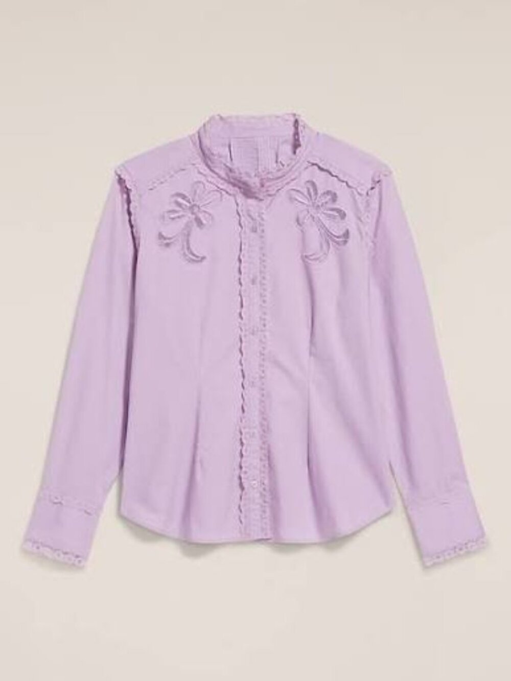 Lilac Floral Embroidered Button-Front Blouse - Women